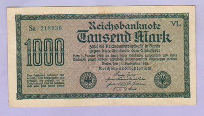Saksa 1000 Mark Reichsbanknote v.1922 P-76