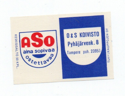 Tukkukauppojen OY ASO aina sopivaa ostettava. Etiketti