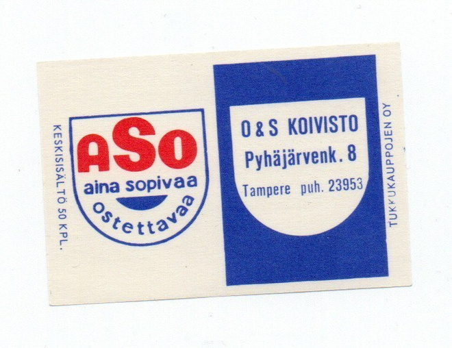 Tukkukauppojen OY ASO aina sopivaa ostettava. Etiketti