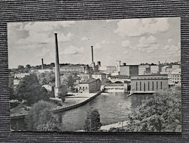 Tampere, tehdasnäkymä Tammerkosken partaalta, kulk 1965