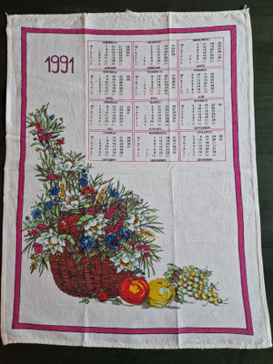 Kalenteri pyyhe vuodelta 1991