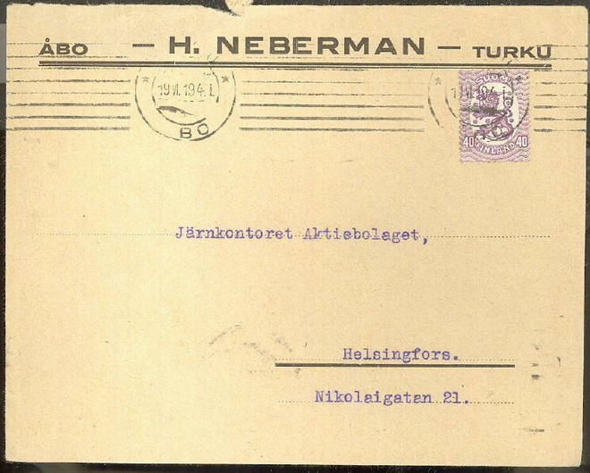 Firmakuori H.Neberman Turku kirje 1919