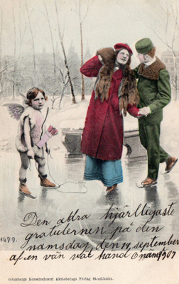 Vanha postikortti-luistelijat
