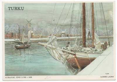 Aarre Laiho : Turku Aurajoki laivoja v. 1928 postikortti
