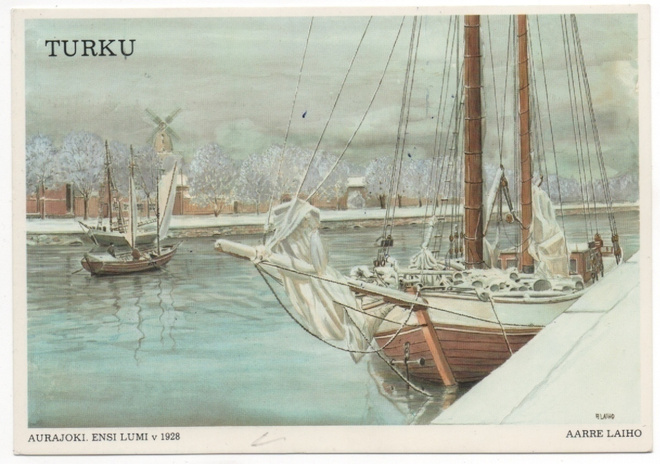 Aarre Laiho : Turku Aurajoki laivoja v. 1928 postikortti