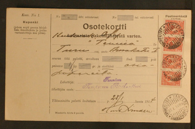 # 23798 # Osoitekortti Tampere > Turku - 1914 + Firma leima