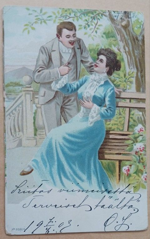 Herra imartelee leidiä läheisesti, vanha väripk, p. 1903