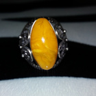Vintage Honey egg Amber meripihka hopea sormus - pikkukuva 2