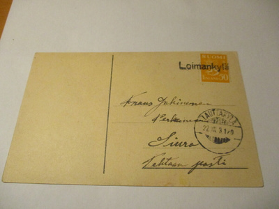 1931 Loimankylä rivil + Lauttakylä Siuroon Warenin kortilla