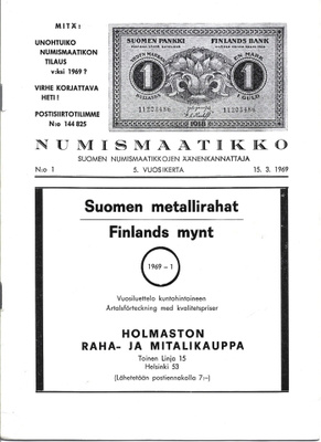 Lehti: Numismaatikko N:o 1/ 1969
