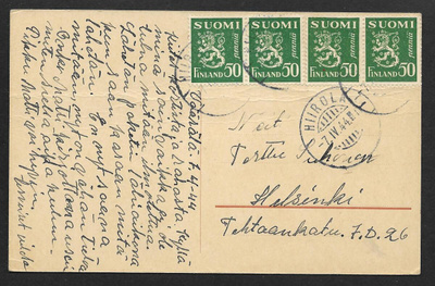 Postilähetys - Yl.m. 50p 1932 (LAPE 4x176) Hiirola 7.4.1944
