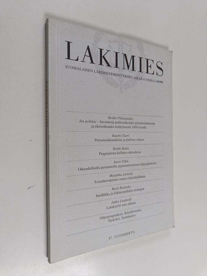 Lakimies 4/1999 : Suomalaisen lakimiesyhdistyksen aikakau...
