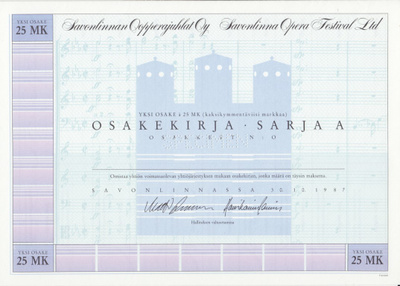 OKK 1987 Savonlinnan Oopperajuhlat Oy spec, Savonlinna