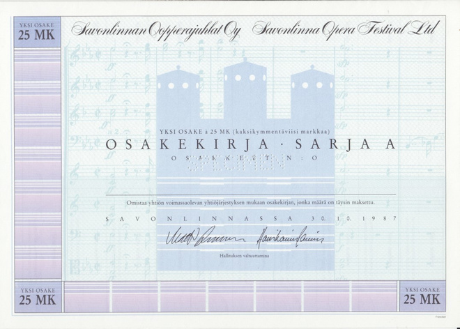 OKK 1987 Savonlinnan Oopperajuhlat Oy spec, Savonlinna