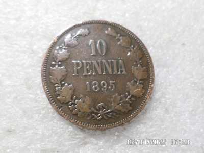 10  penniä   1895    kl  8-9  tasaisesti  patinoitunut,