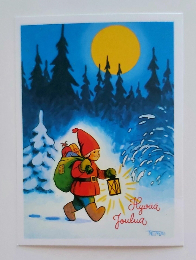 TEUTORI-"Tonttu kuutamossa"-KULKEMATON JOULUKORTTI