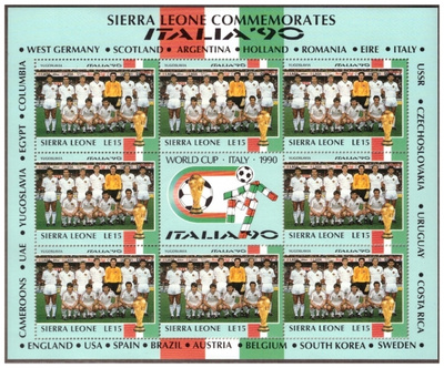8 x JUGOSLAVIA Jalkapallo Postimerkkiä v.1990/ITALIA