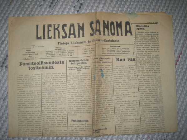 Sanomalehti: Lieksan Sanomat 27.3.1931 ja 20.3.1931