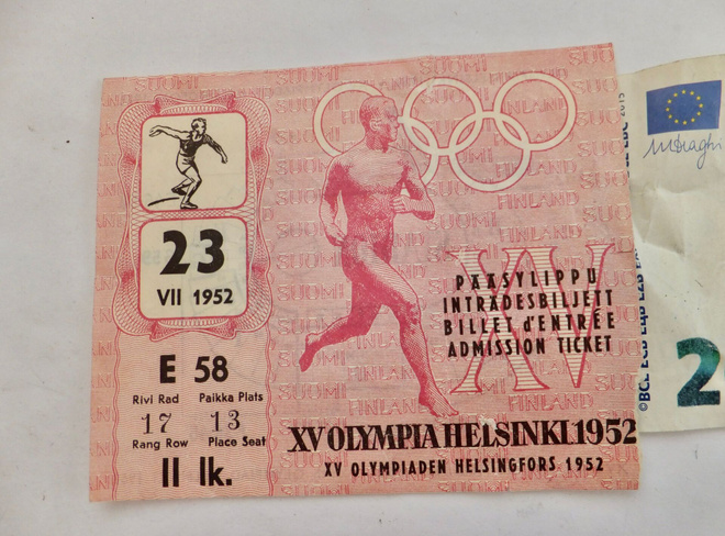 Lippu Pääsylippu Olympia 1952 Helsinki Yleisurheilu 23.7.52