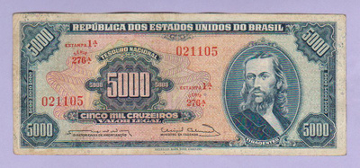 Brasilia 5000 Cruzeiros v.1963 P-174a (harvinaisempi)