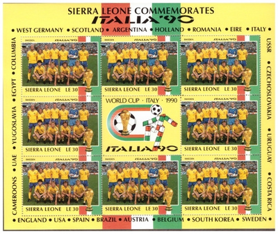 8 x Jalkapallo Postimerkkiä v.1990/ITALIA