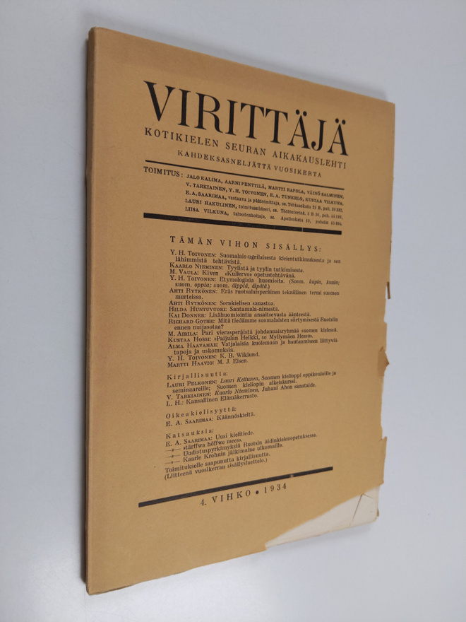 Virittäjä 4/1934 : kotikielen seuran aikakauslehti