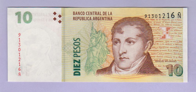 Argentiina 10 Pesos v.2014 UNC P-354