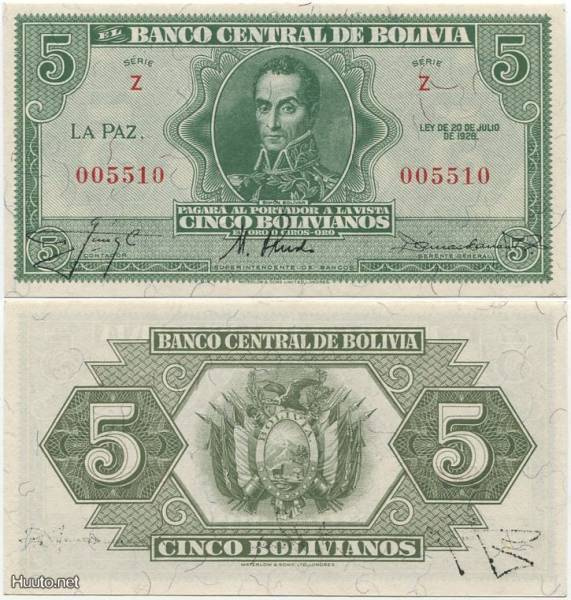Bolivia 5 Bolivianos 1928 (P-129) UNC