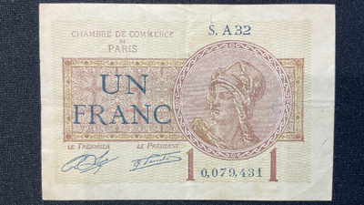 Un Franc Chanbre De Commerce de Paris 1919