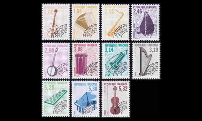 Ranska 2871-81 ** Soittimia ennakkomitätöintimerkit (1992)