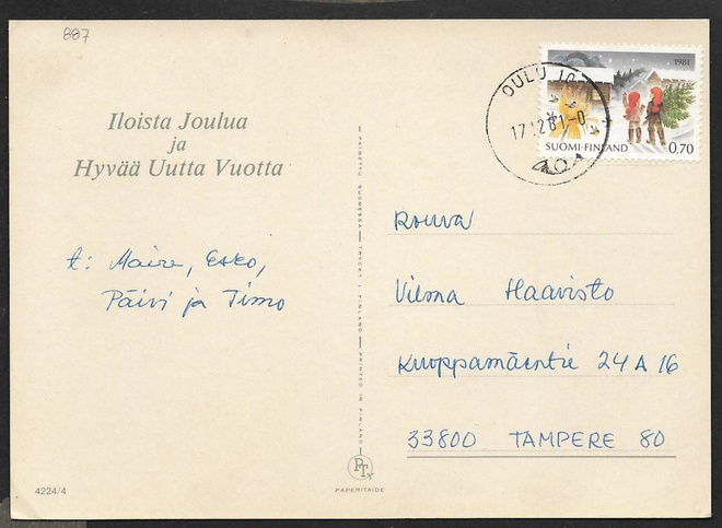 Postilähetys - Joulu 1981 (LAPE 887) Oulu 17.12.1981