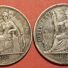 2 x Ranska Indo-Chine, Piastre de Commerce 1899 + 1927 (K19) - pikkukuva 1