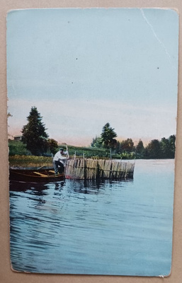 Mies katiskalla, vanha väripk, p. 1918