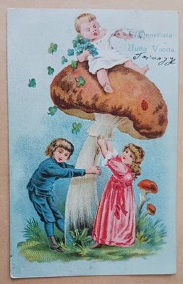Lapset heiluttavat jättisientä, neliapilat putoavat, p. 1905