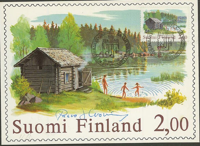 1982 sauna maximi-kortti Huovisen nimikirjoitus