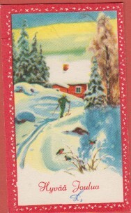 O Vikainen Hiihtäjä menossa talolle - pieni kortti