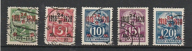 1928 VIRO, EESTI Itsenäisyyden 10v merkkisarja leimattuna