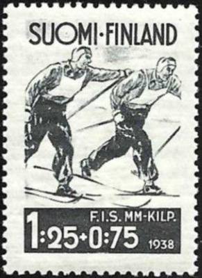 1938 F.I.S Lahden hiihtokisat 1,25 mk + 75 p ** LaPe 208