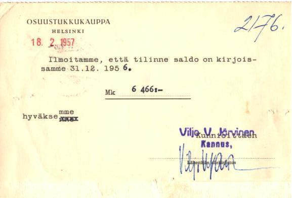 FIRMAKORTTI VILJO V. JÄRVINEN KANNUS