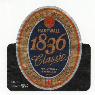 Oy Hartwall AB 1836 Glassic III olut etiketti