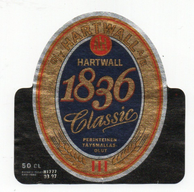 Oy Hartwall AB 1836 Glassic III olut etiketti
