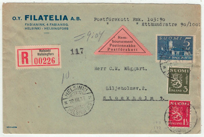 M30 1930 5mk ym postiennakkokirje Ruotsiin -37
