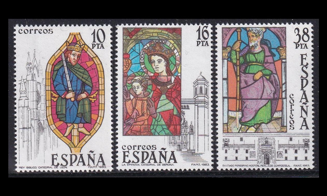 Espanja 2607-9 ** Lasimaalauksia (1983)