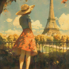 Nainen katselee Eiffel-tornia - pikkukuva 1