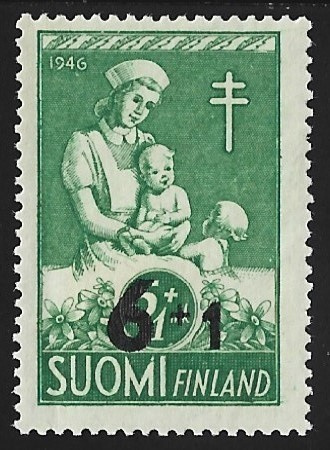 1947 Tuberkuloosi lisäpainama 6 mk + 1 mk ** LaPe 330