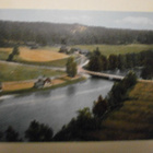Pikkala, silta ja maalaistaloja, vanha väripk, p. 1918 - pikkukuva 1