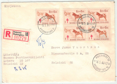 1965 tub 15p 5 kpl kirjattu paikalliskirje