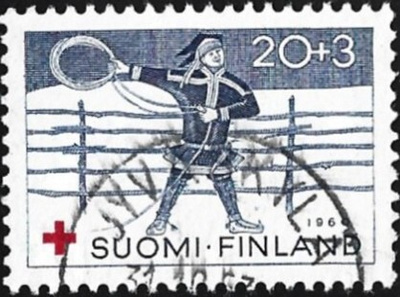 1960 Pun Risti Lappalainen 20+3 mk alareuna LOISTO LaPe 529