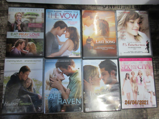 Leffapaketti. Draamaa/ romanttinen komedia dvd. 8 kpl.