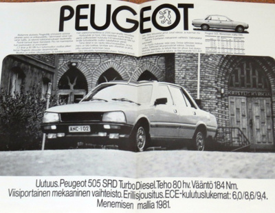 1981 Peugeot 505 SRD Turbo Diesel esite - suom - KUIN UUSI